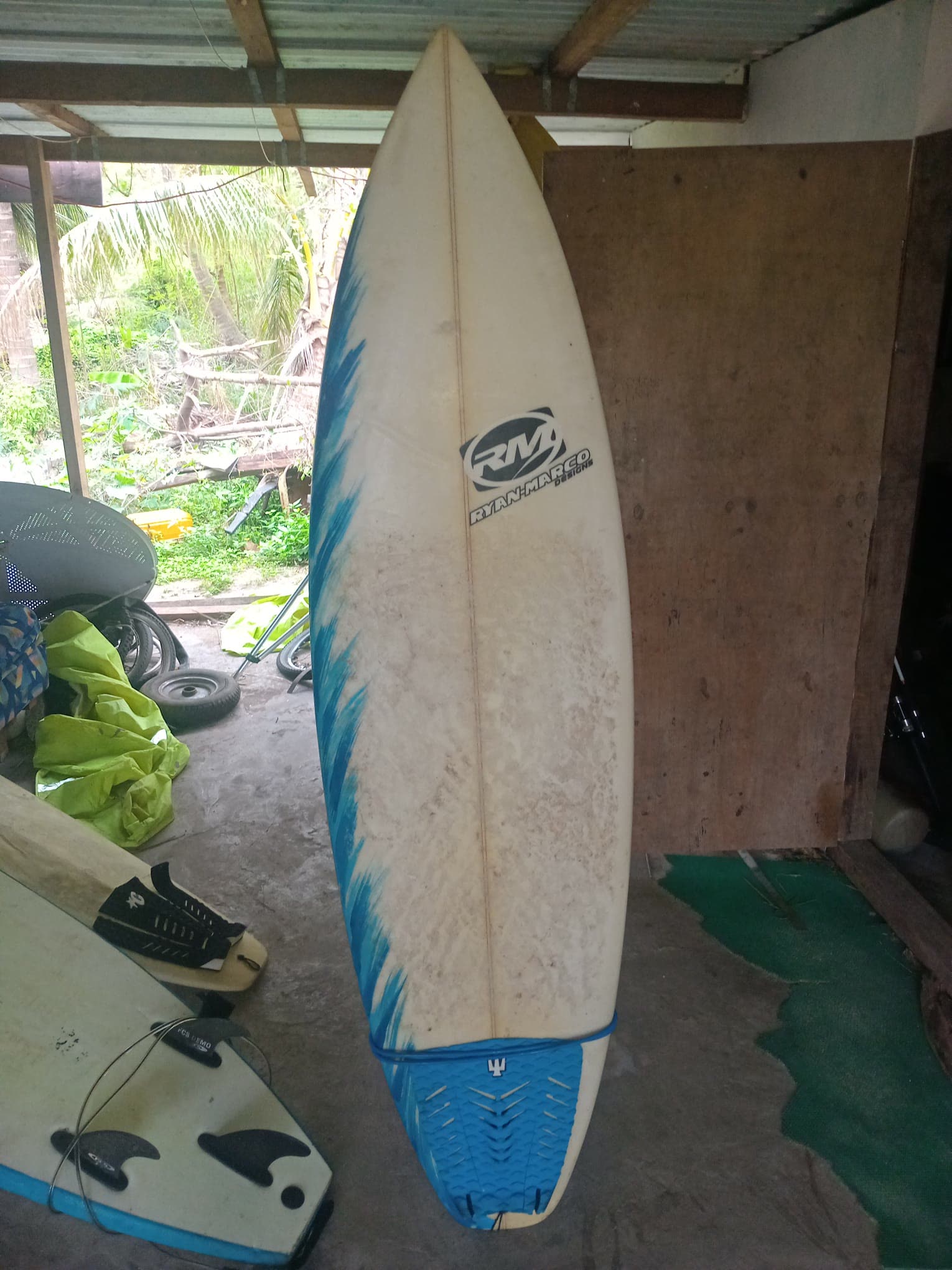 Surfboard ready for hire ahead of a Mamanuca surf tour